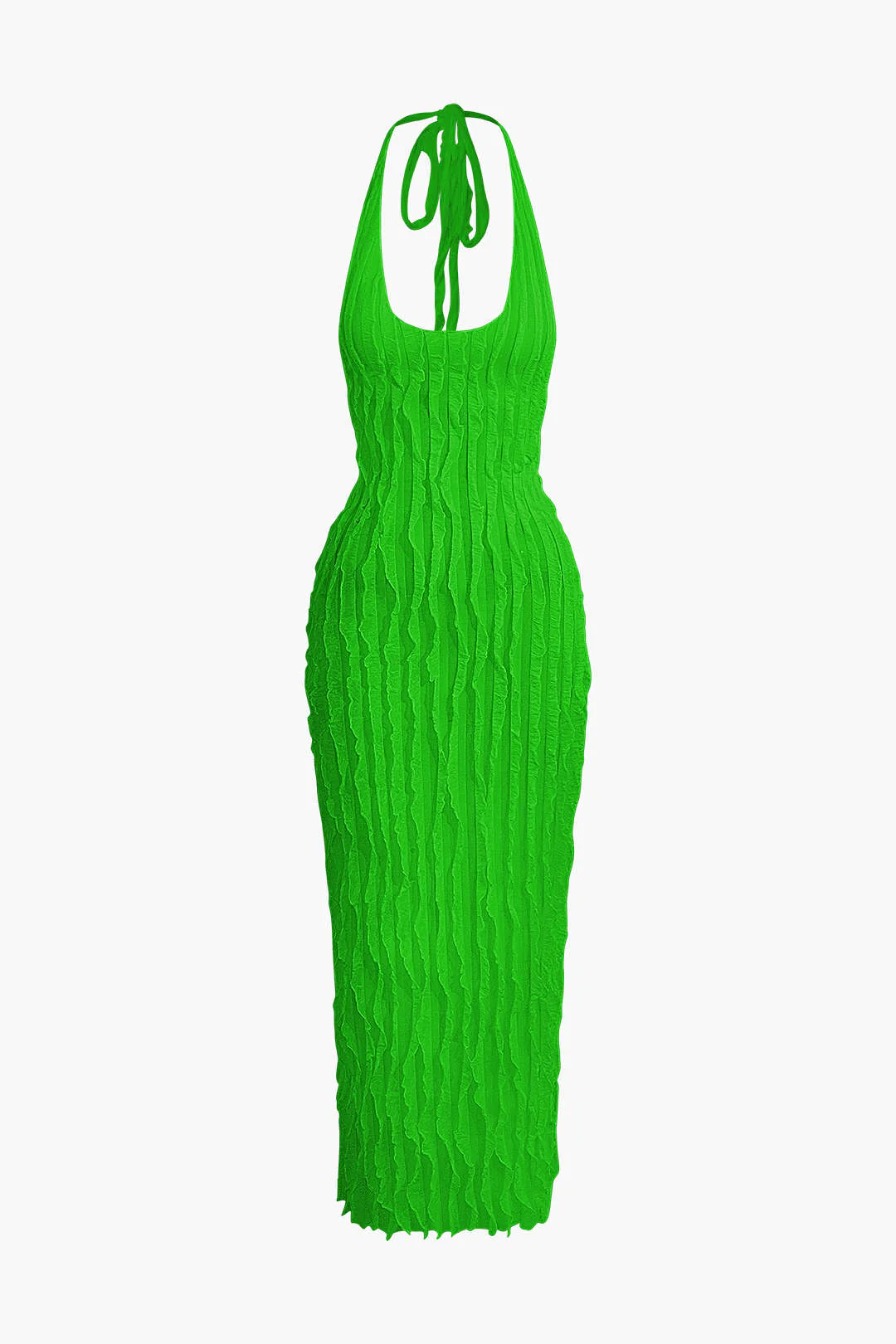Sheer Ruffle Texture Halter Backless Maxi Dress - Image 35