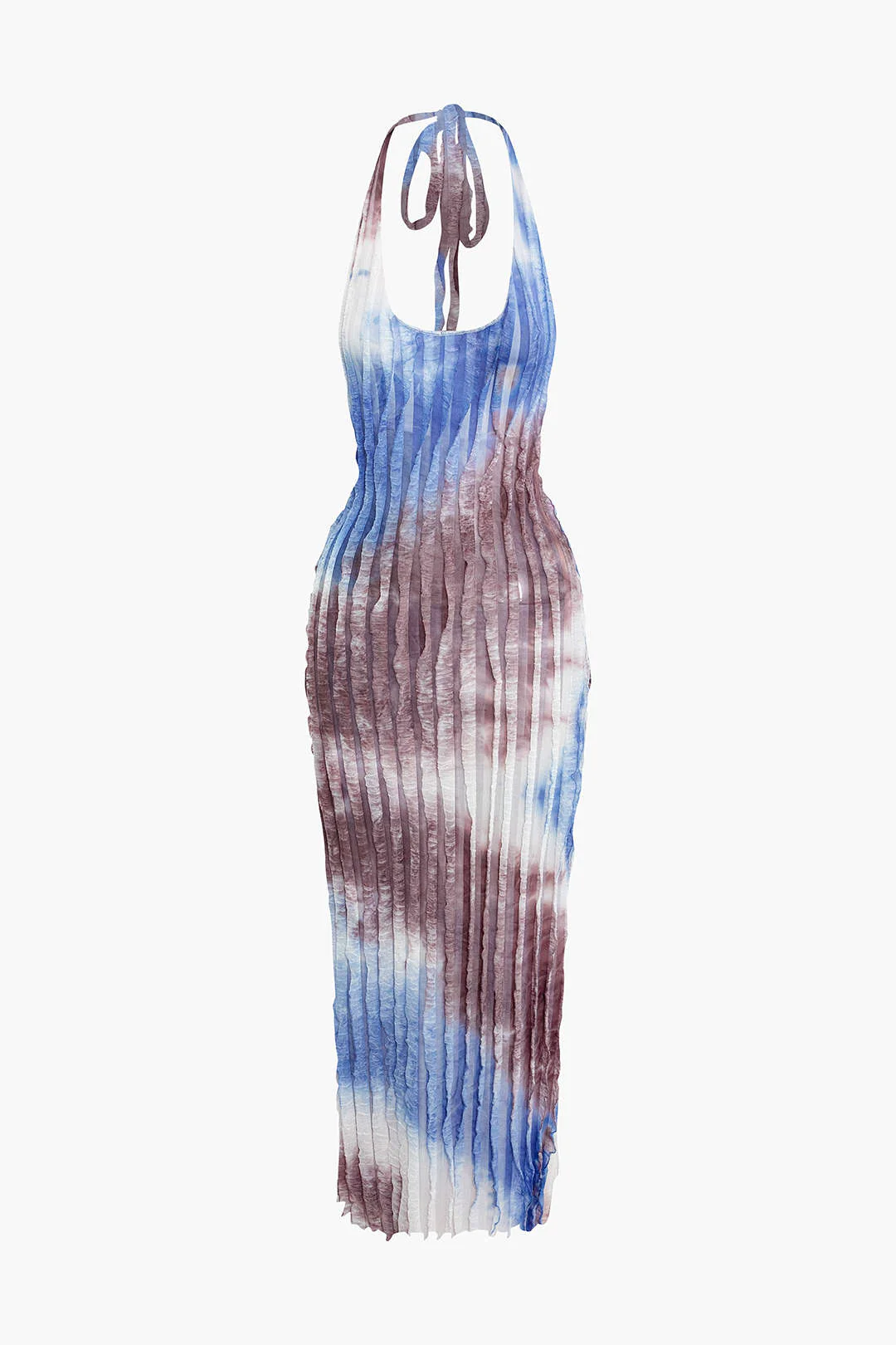 Sheer Ruffle Texture Halter Backless Maxi Dress - Image 37