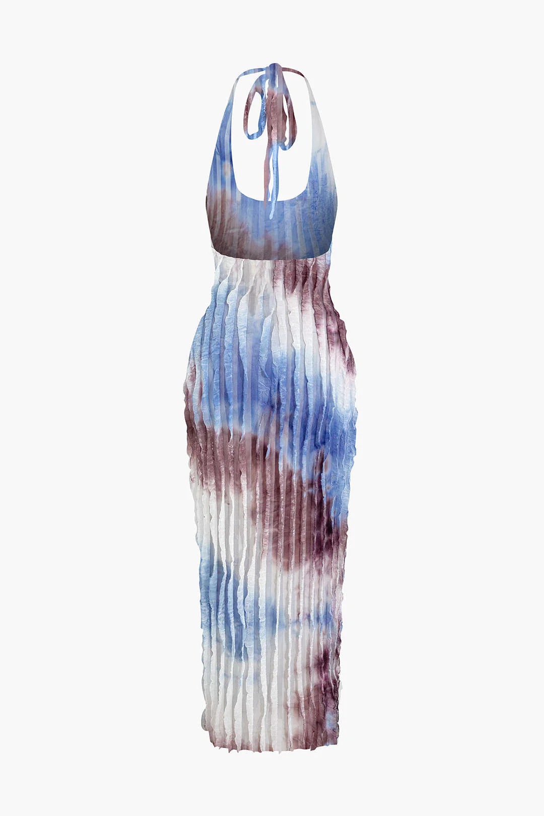 Sheer Ruffle Texture Halter Backless Maxi Dress - Image 38