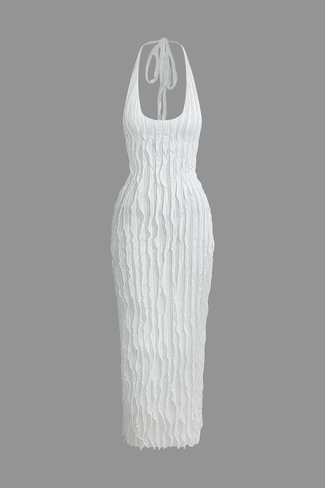 Sheer Ruffle Texture Halter Backless Maxi Dress - Image 7