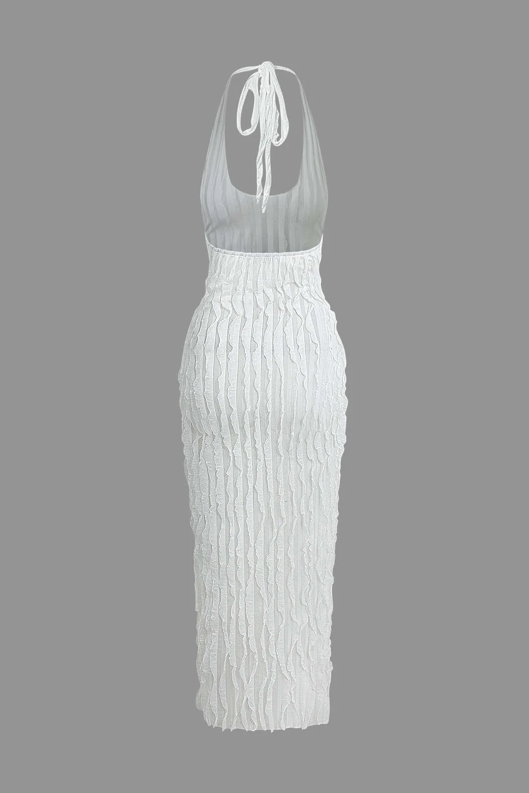 Sheer Ruffle Texture Halter Backless Maxi Dress - Image 8