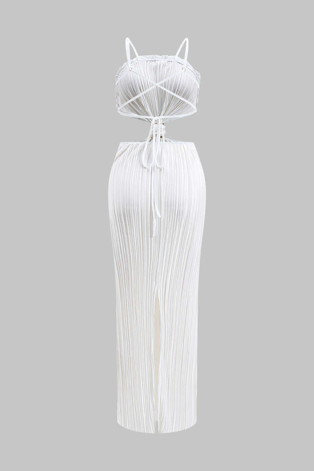 Solid Pleated Slit Maxi Dress - Image 2