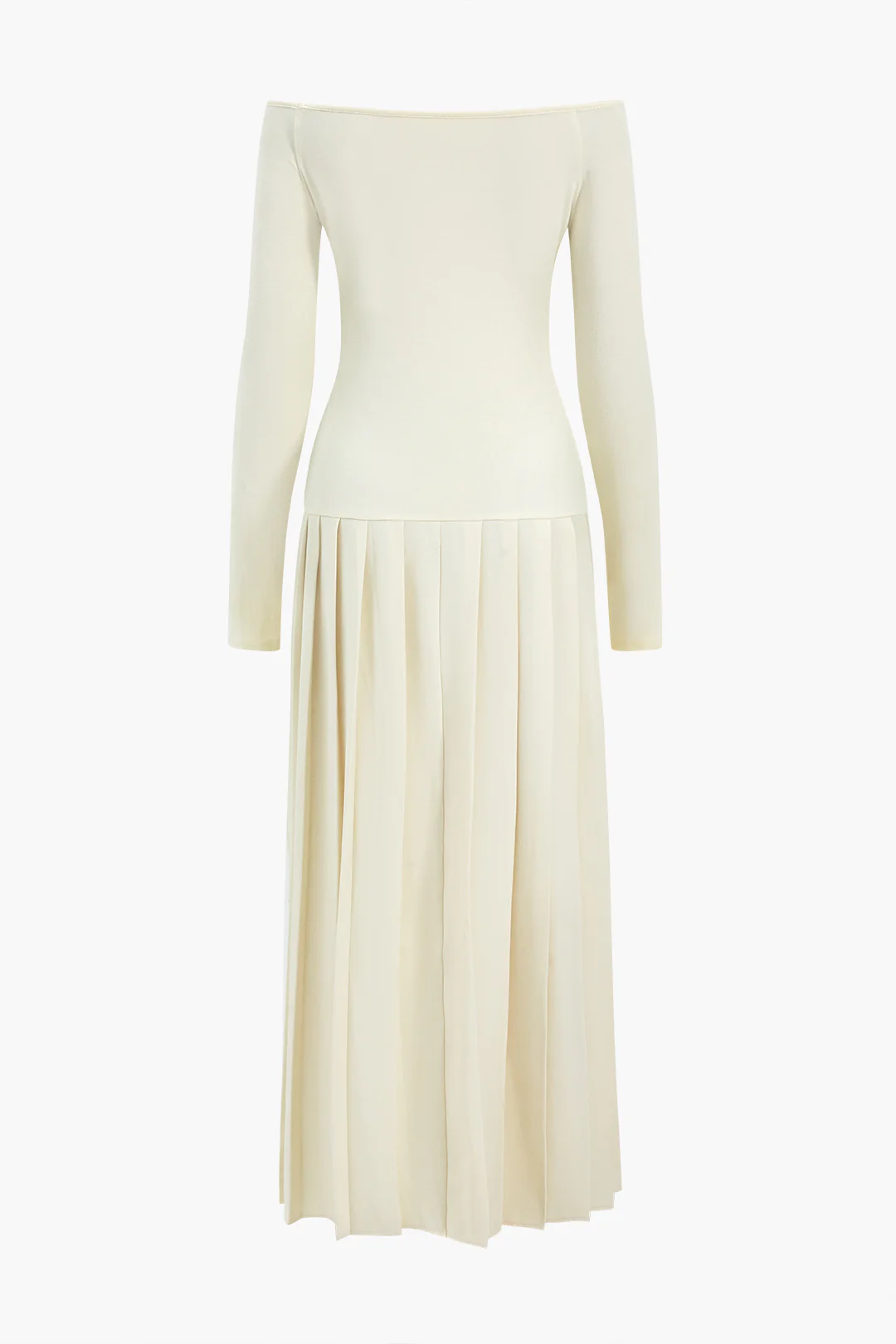 Pleated Off Shoulder Patchwork Side Slit Long Sleeve Maxi Dress - Image 2