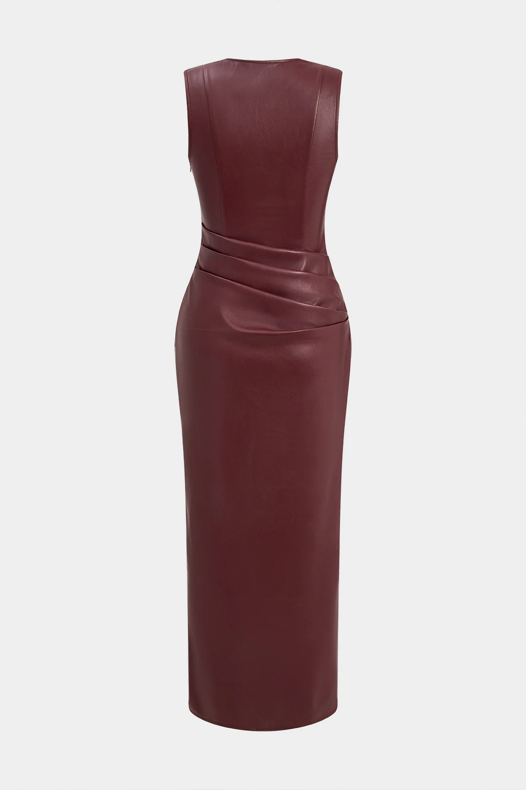 Faux Leather V-neck Ruched Maxi Dress - Image 2