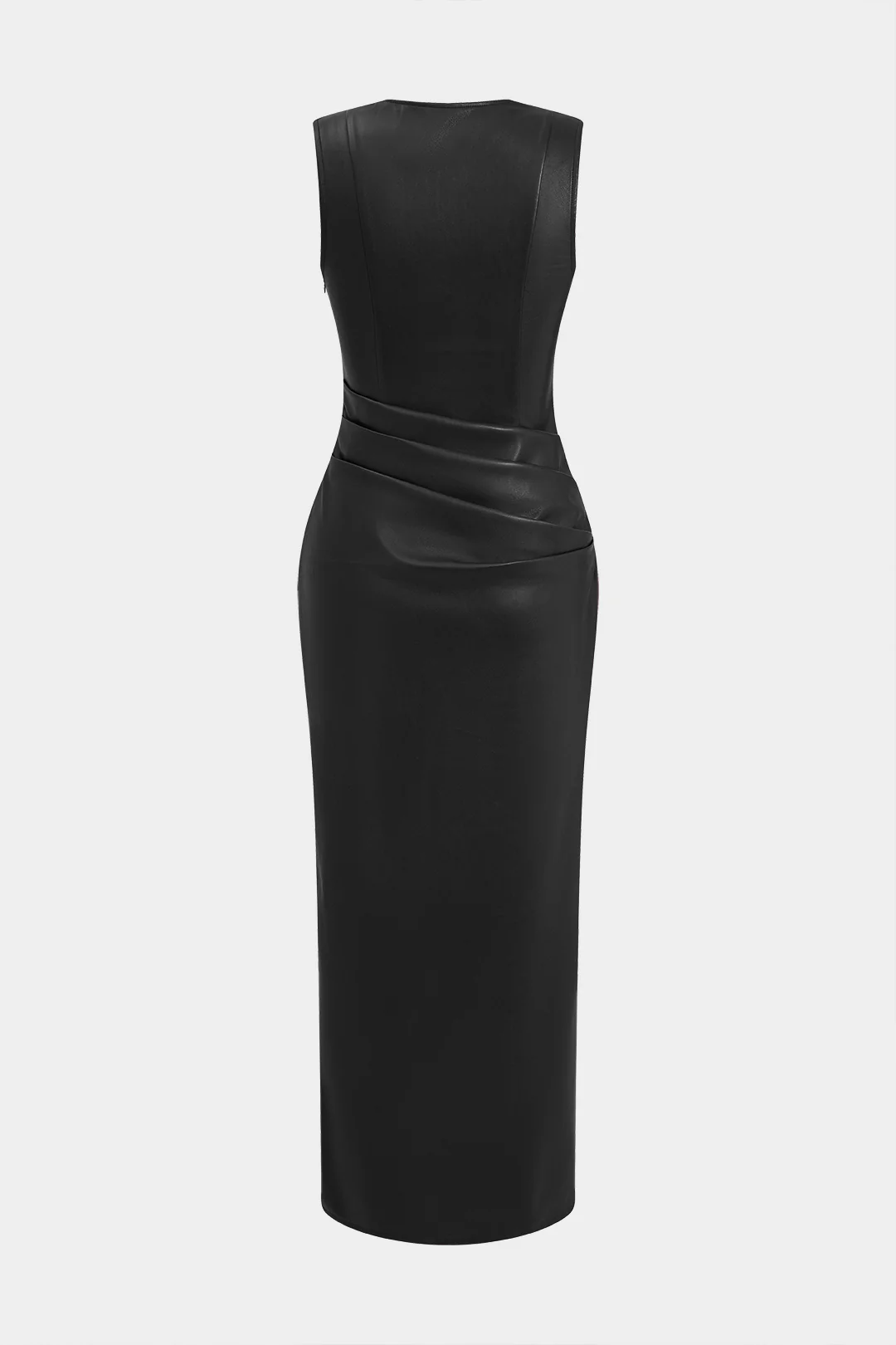 Faux Leather V-neck Ruched Maxi Dress - Image 5