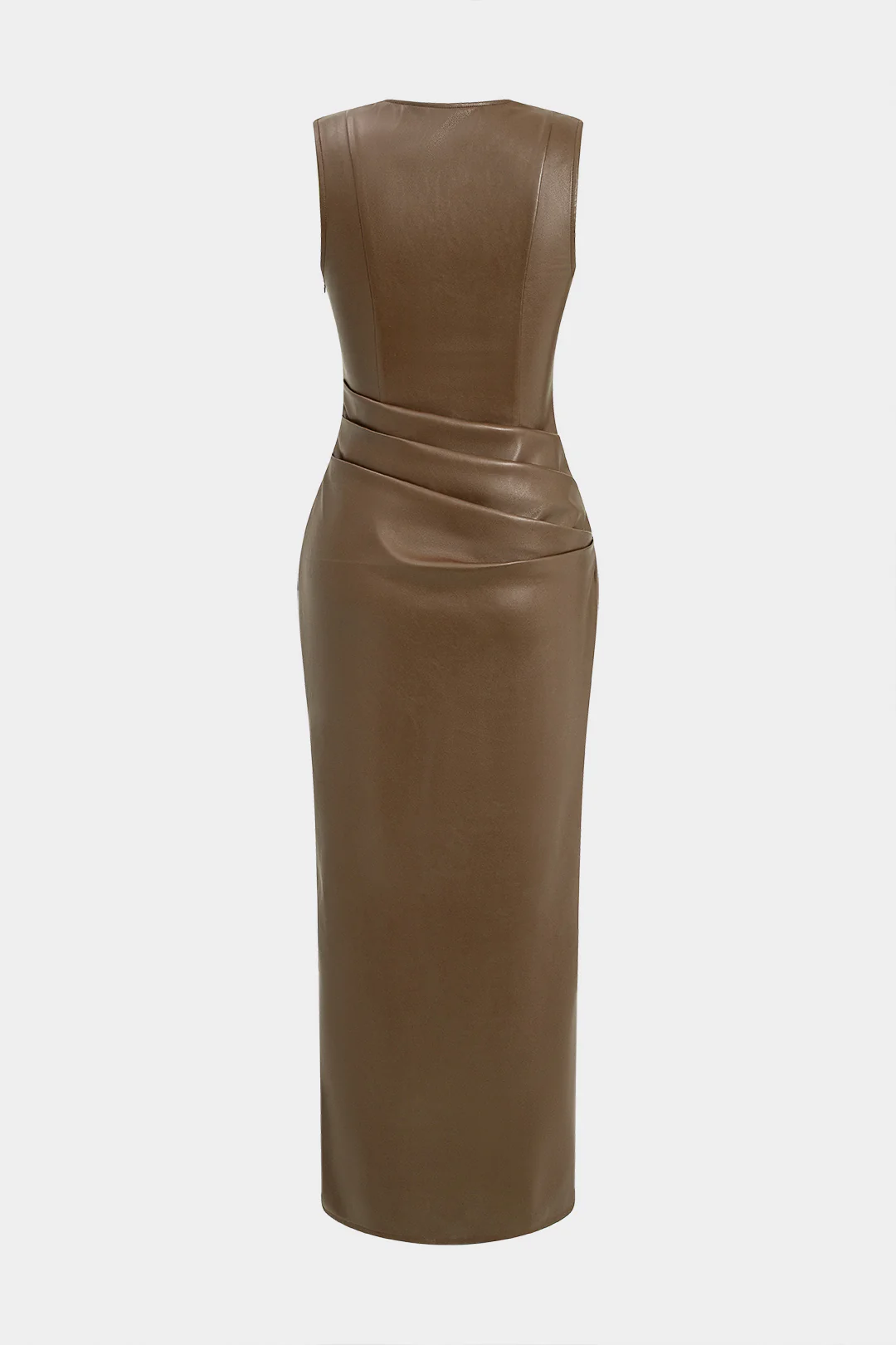 Faux Leather V-neck Ruched Maxi Dress - Image 7