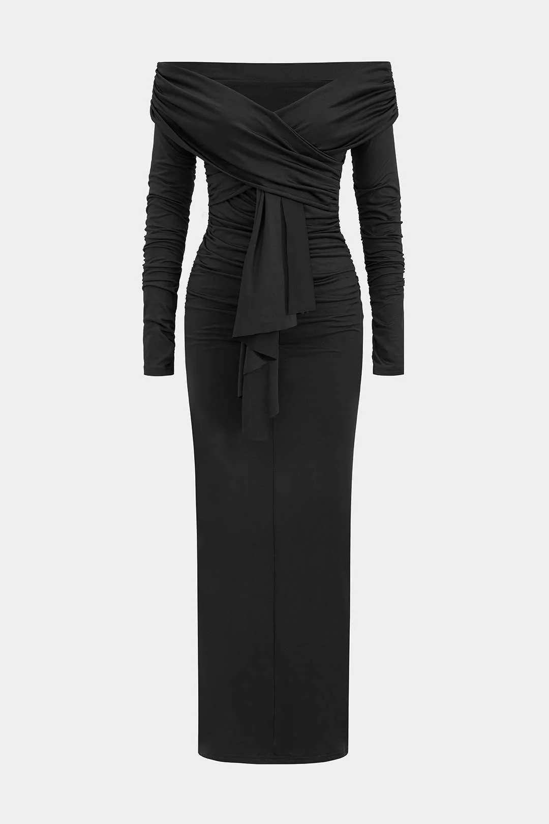Ruched Off Shoulder Drape Detail Maxi Dress - Image 2