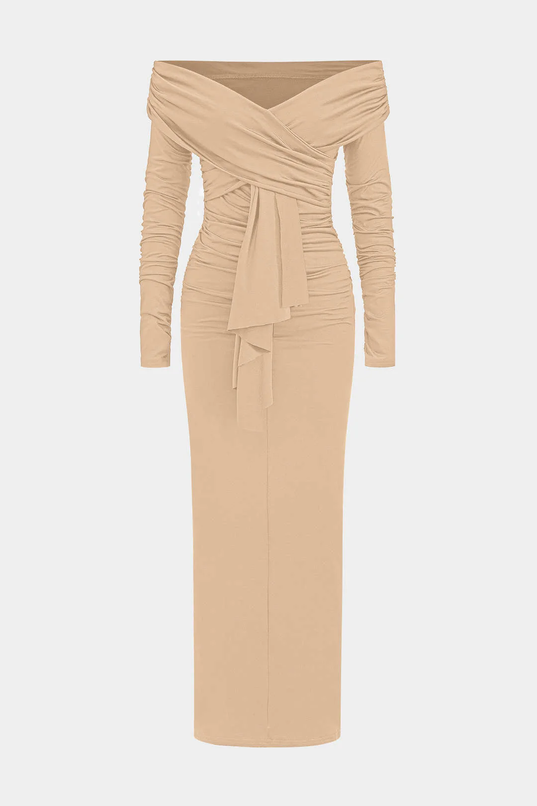 Ruched Off Shoulder Drape Detail Maxi Dress - Image 4