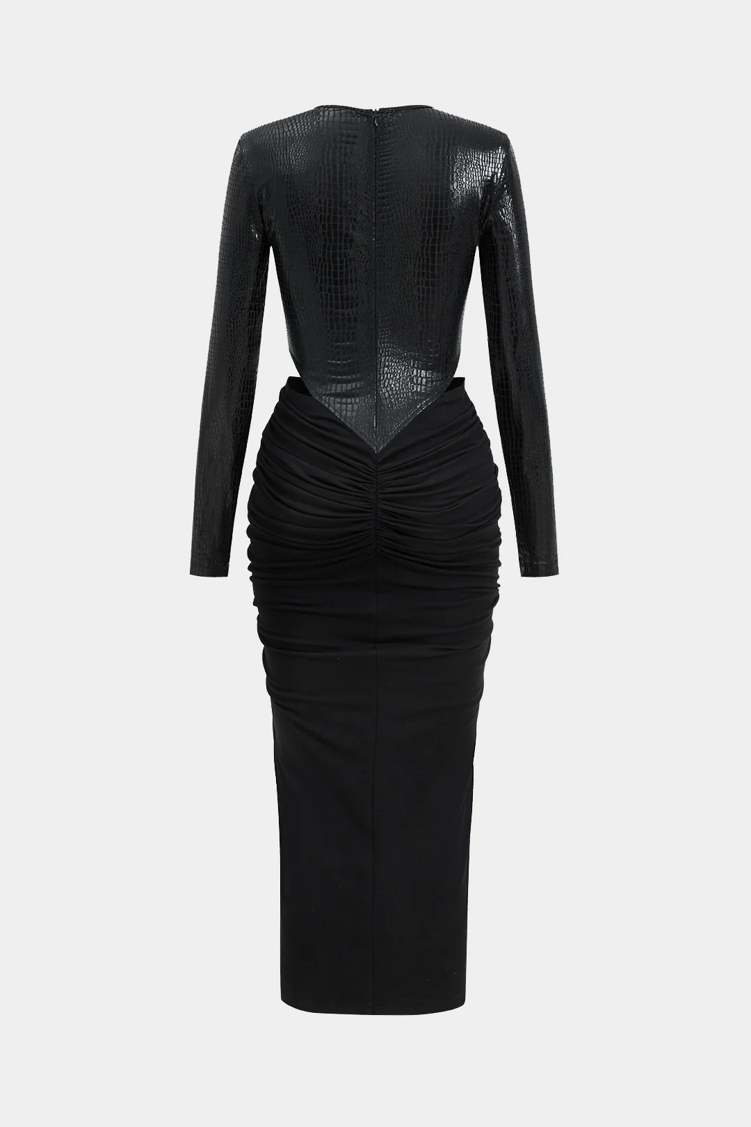 Faux Leather Patchwork Long Sleeve Maxi Dress - Image 2