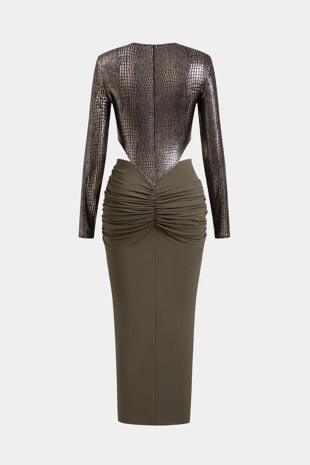 Faux Leather Patchwork Long Sleeve Maxi Dress - Image 6