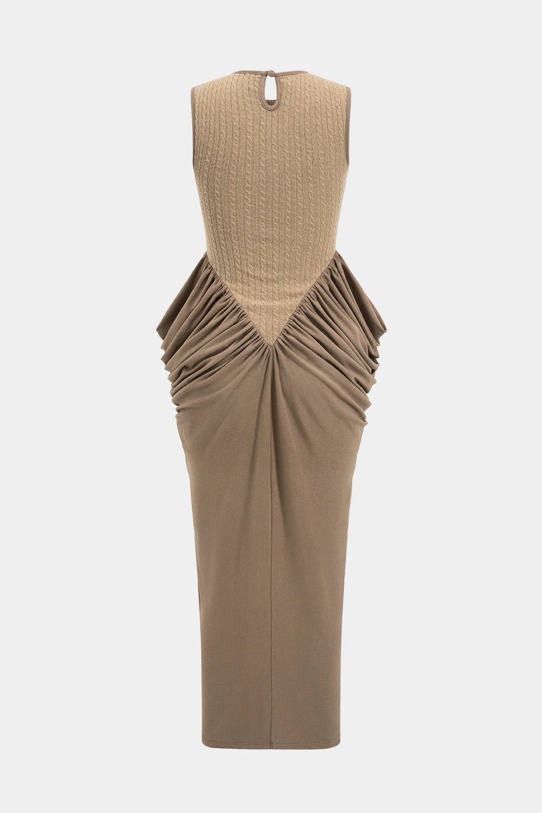 Ruched Sleeveless Round Neck Slit Maxi Dress - Image 2