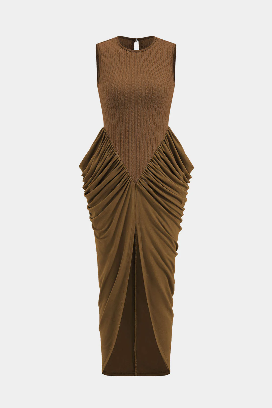 Ruched Sleeveless Round Neck Slit Maxi Dress - Image 8