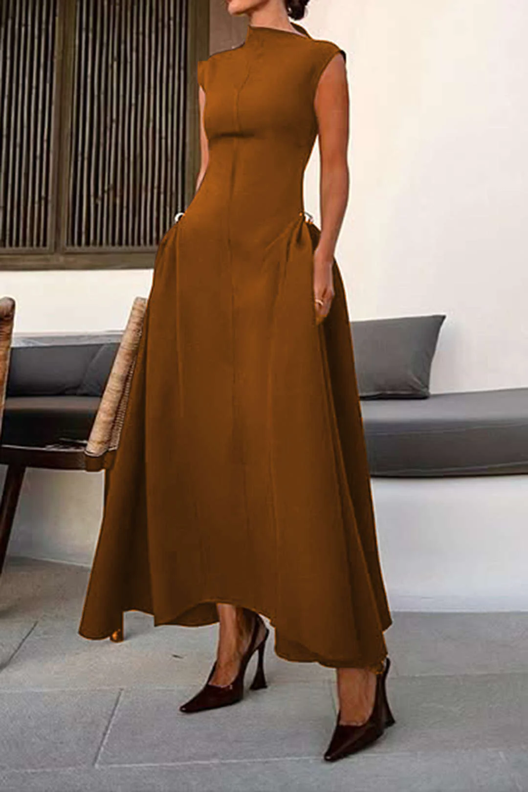 Metallic Decor Zipper Sleeveless Maxi Dress - Image 15