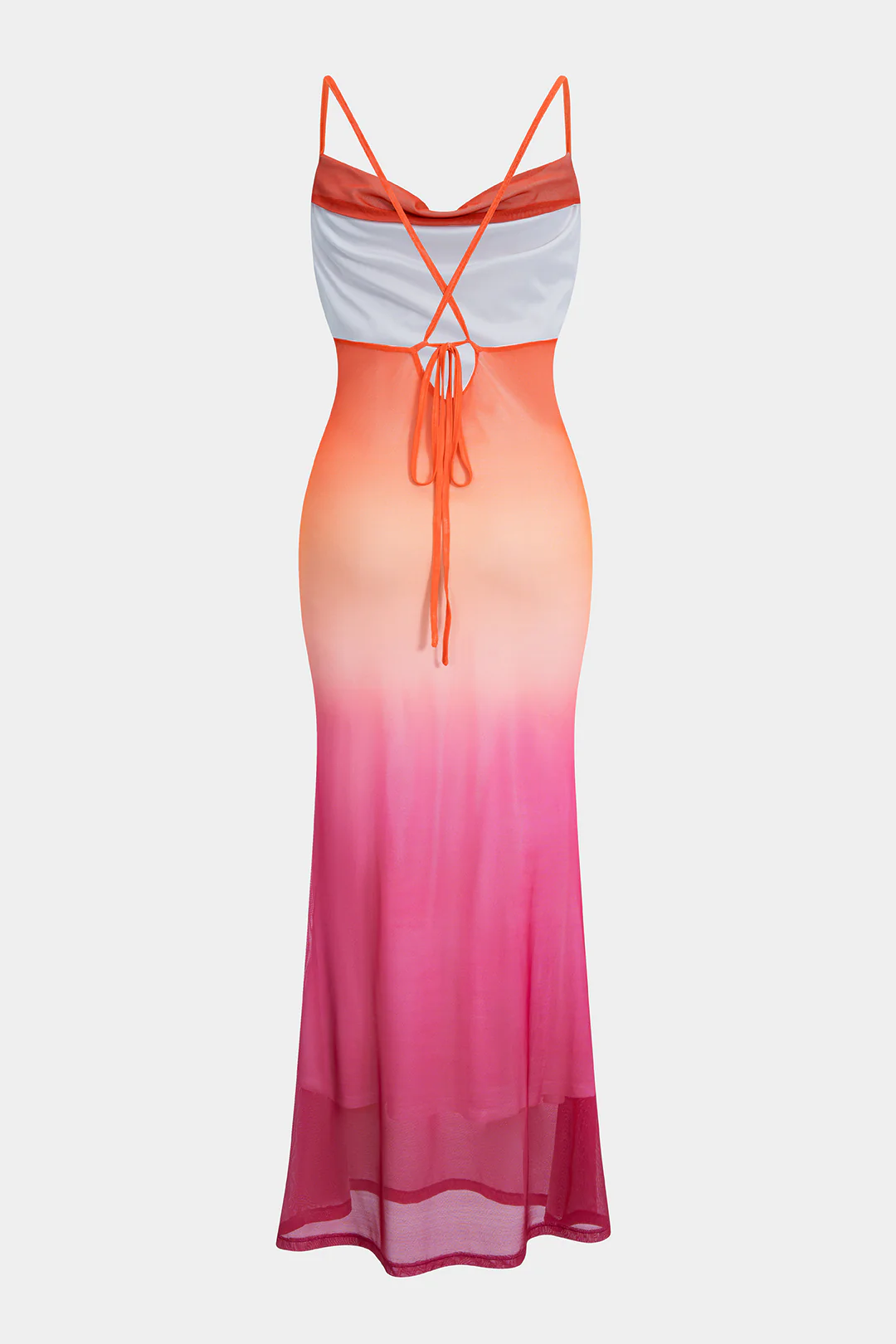 Ombre Print Mesh  Ruched Tie Back Slip Maxi Dress - Image 3