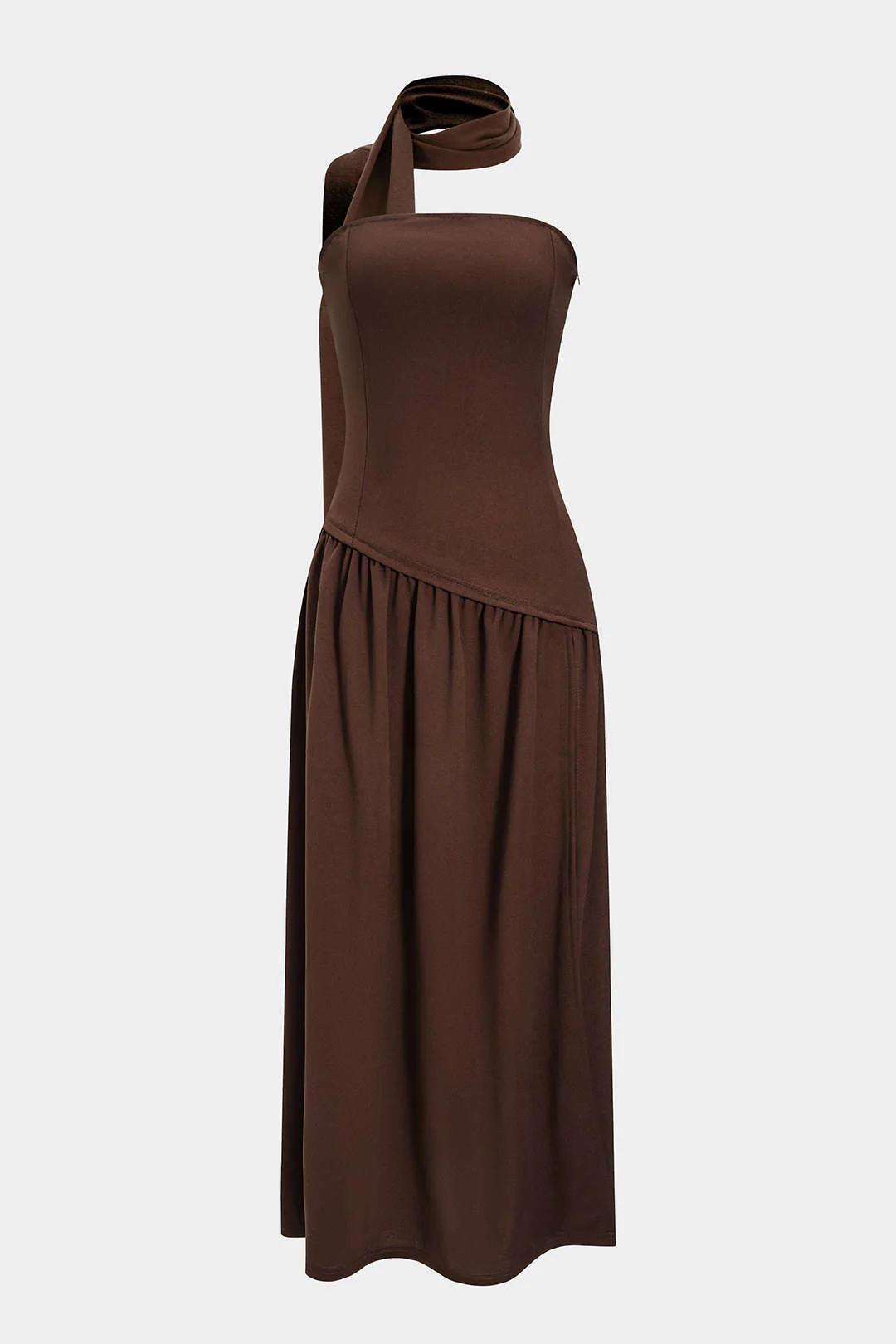 Contrast Satin Ruched Slit Strapless Maxi Dress - Image 3