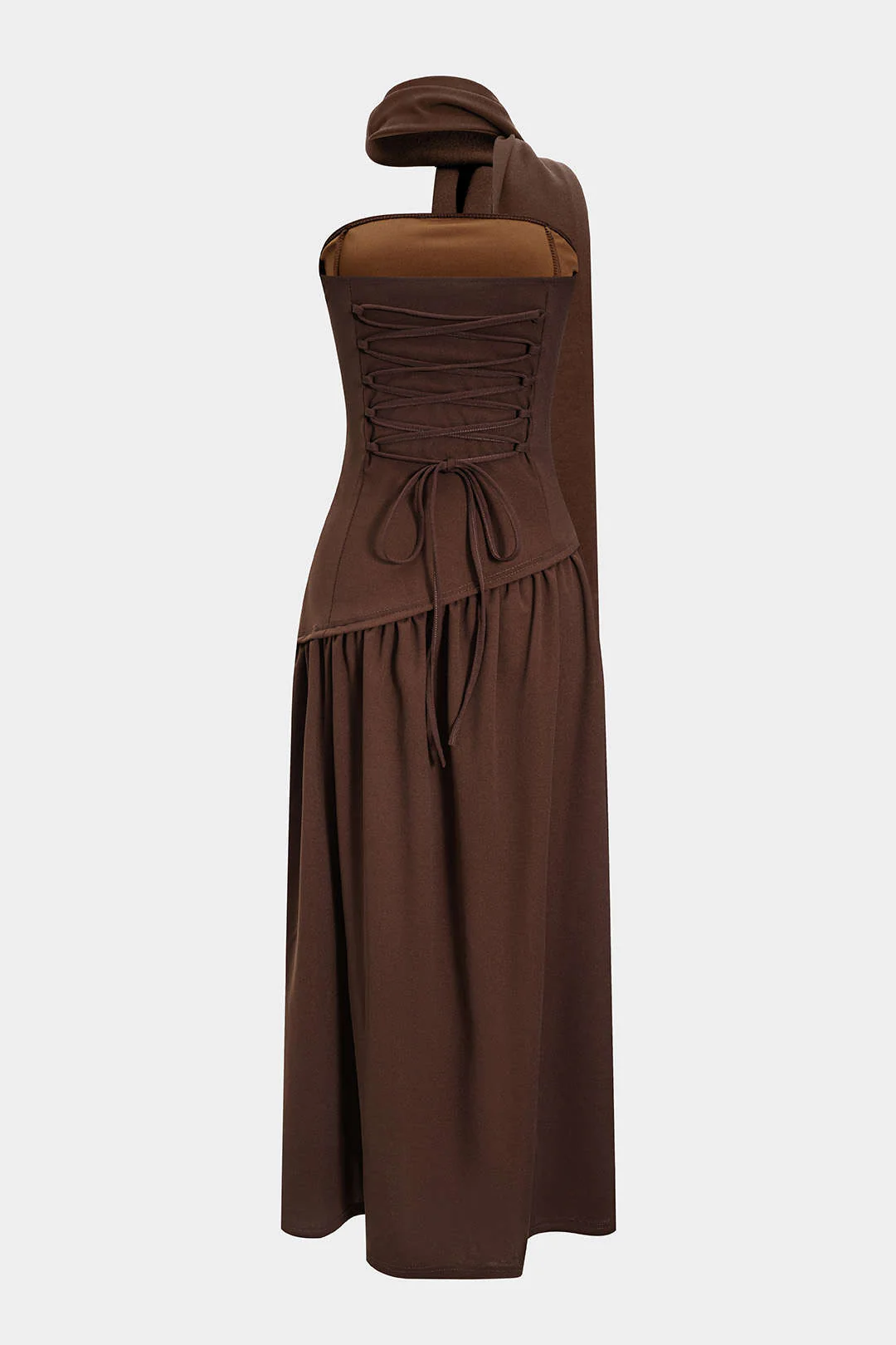 Contrast Satin Ruched Slit Strapless Maxi Dress - Image 4