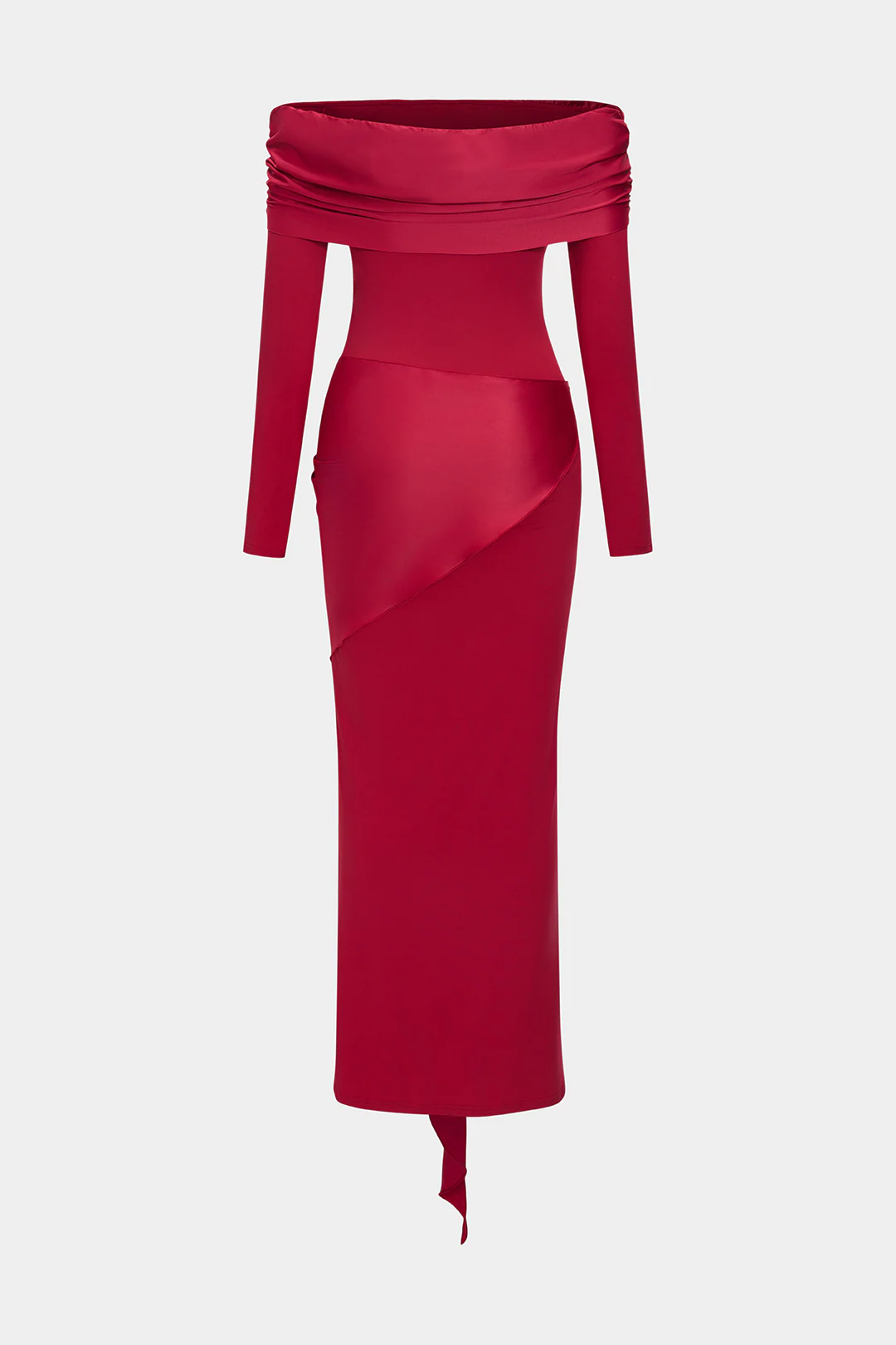 Off Shoulder Ruched Knotted Long-Sleeve Maxi Dress - Image 2