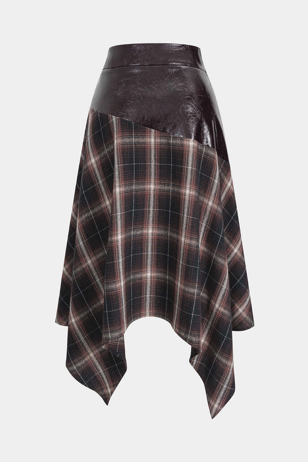 Patchwork Faux Leather Irregular Hem Skirt - Image 2