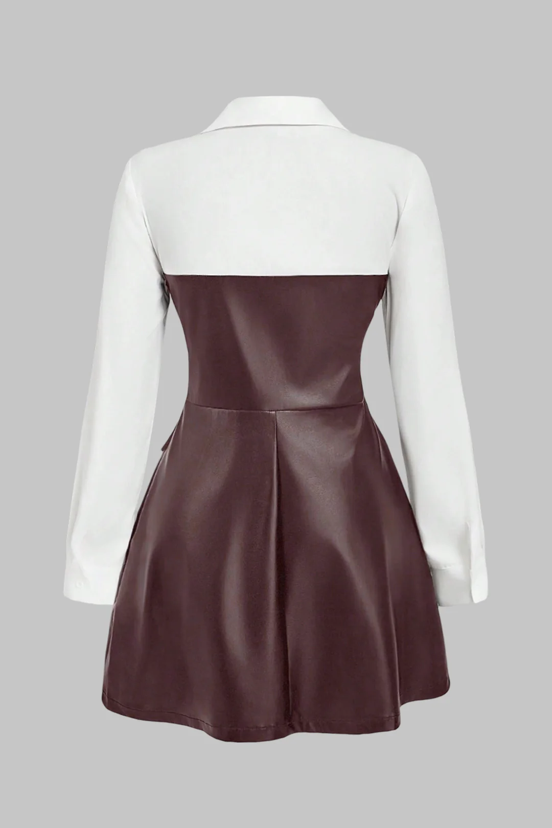 Faux Leather Patchwork Asymmetrical Ruched Long Sleeve Mini Dress - Image 2