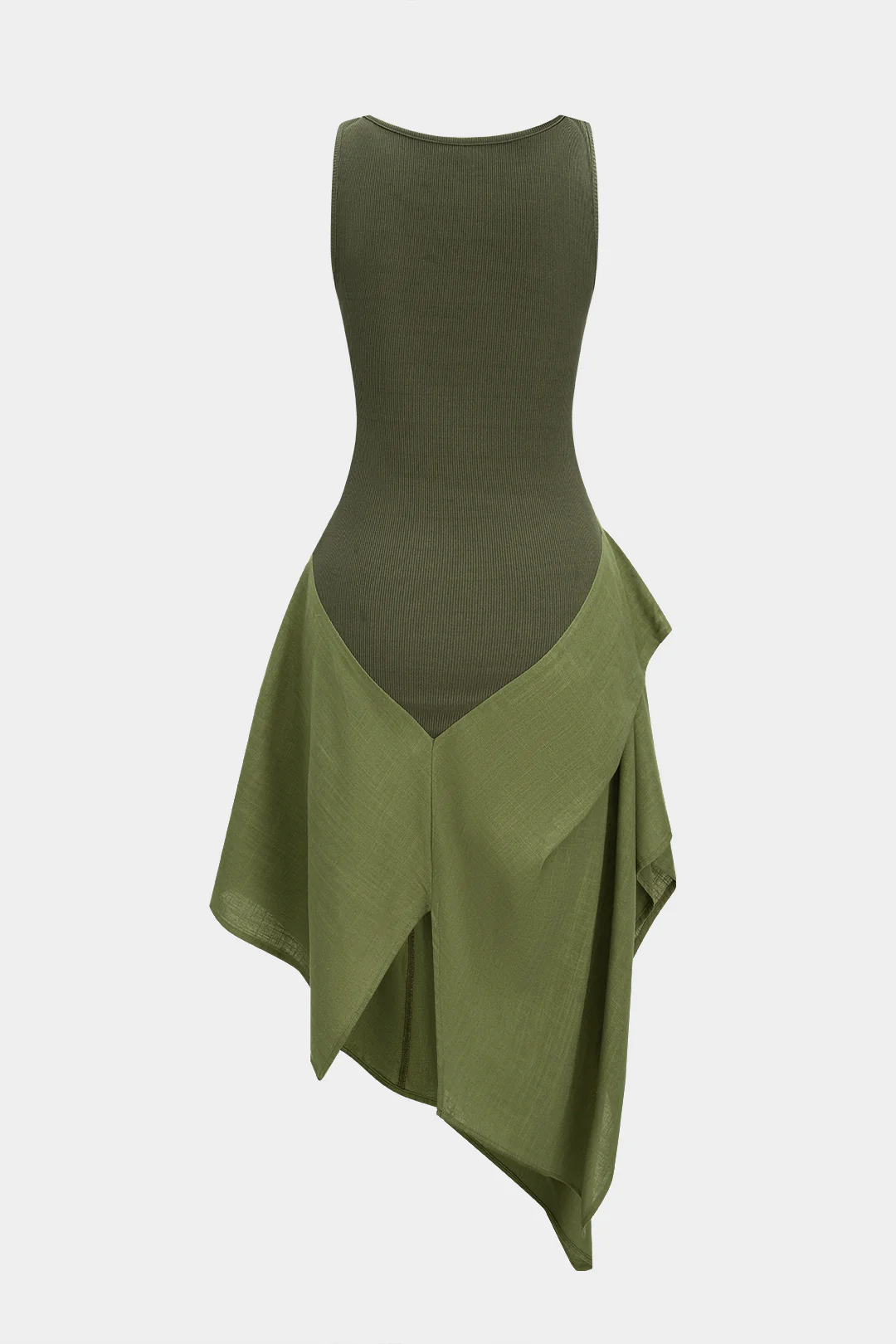 Linen Patchwork Ruched Asymmetrical Sleeveless Maxi Dress - Image 2