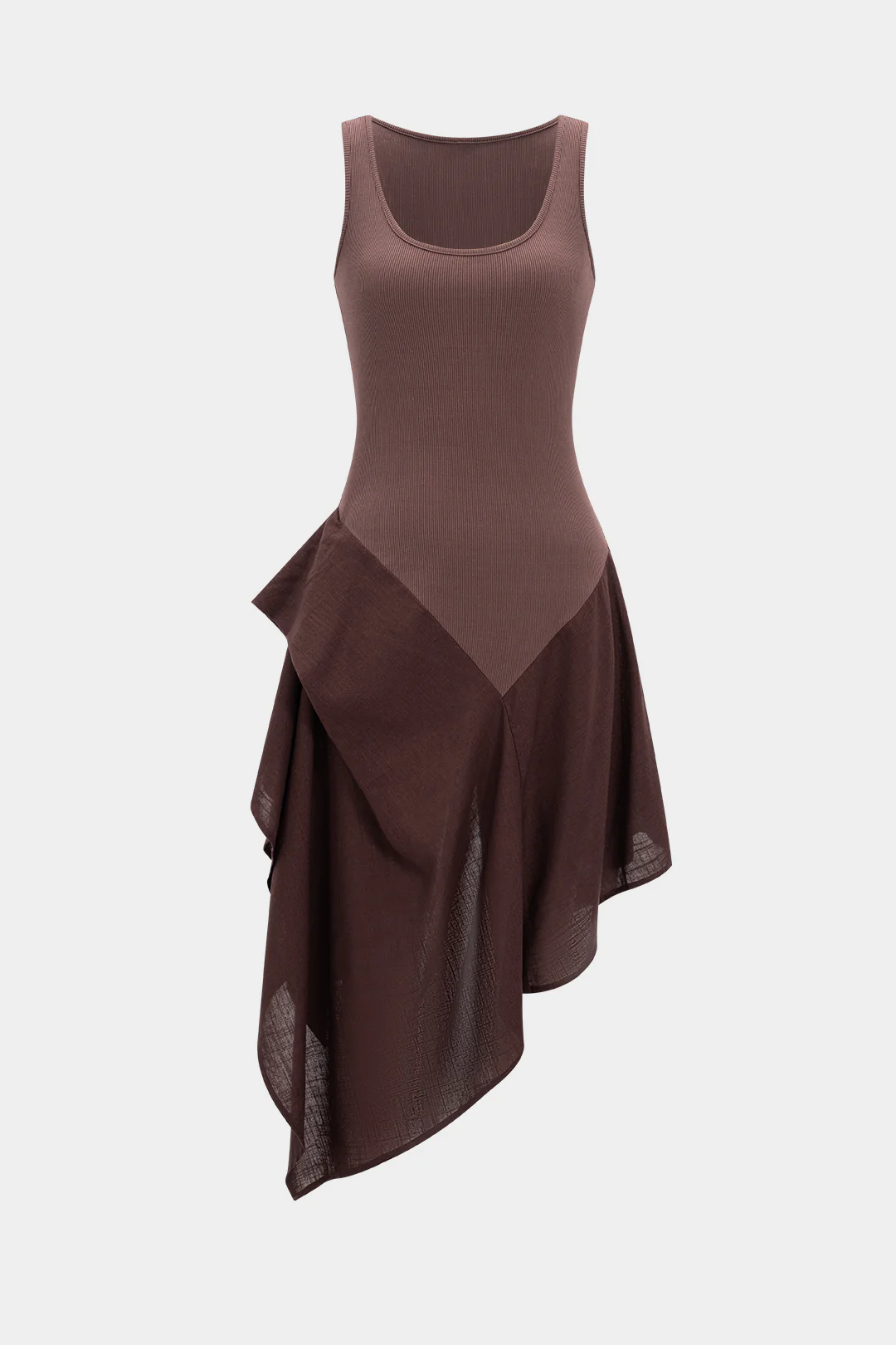 Linen Patchwork Ruched Asymmetrical Sleeveless Maxi Dress - Image 6