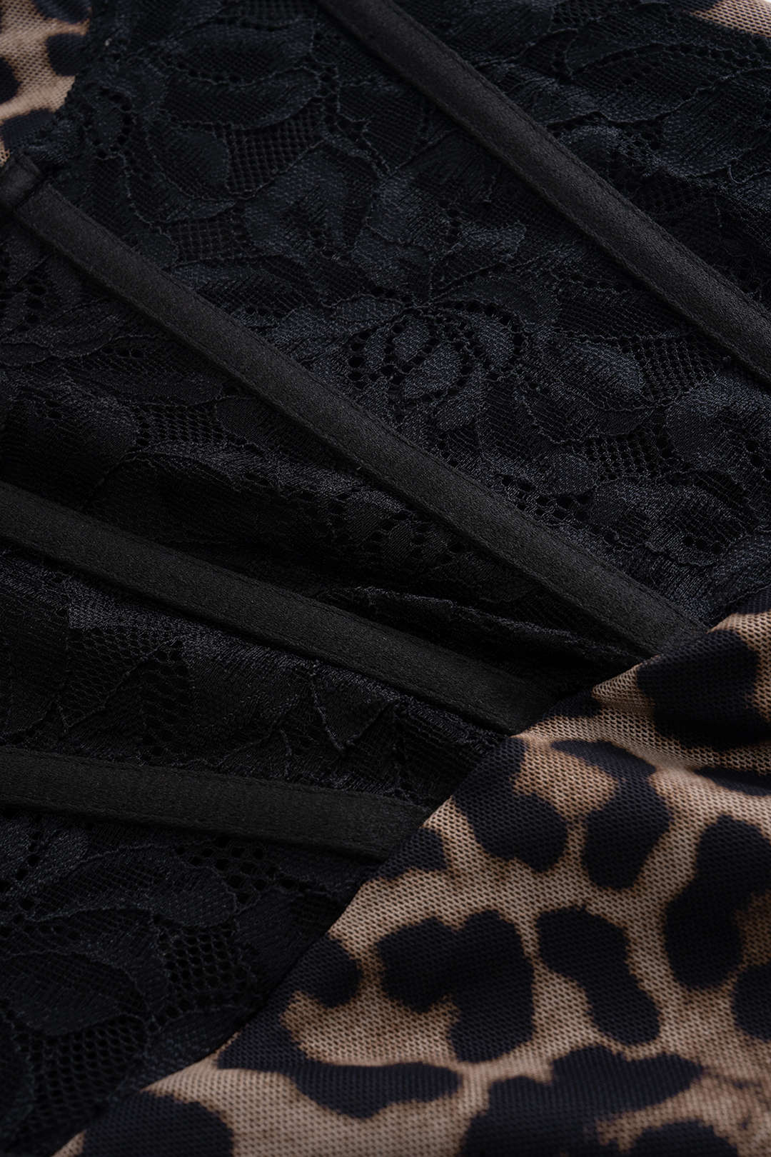 Leopard Print Bustier Lace Slip Sleeveless Maxi Dress - Image 4