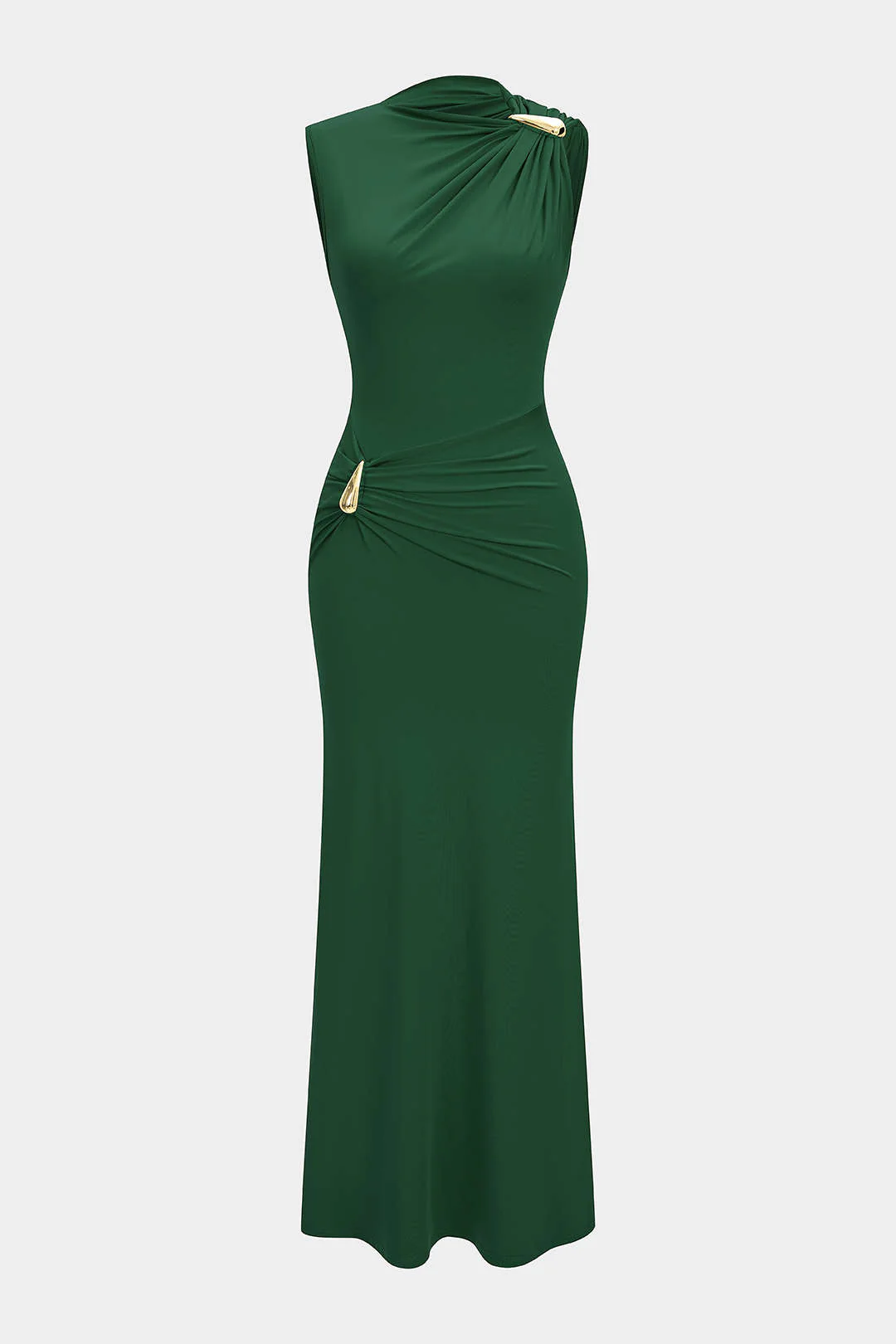 Metallic Decor Ruched Sleeveless Maxi Dress - Image 10