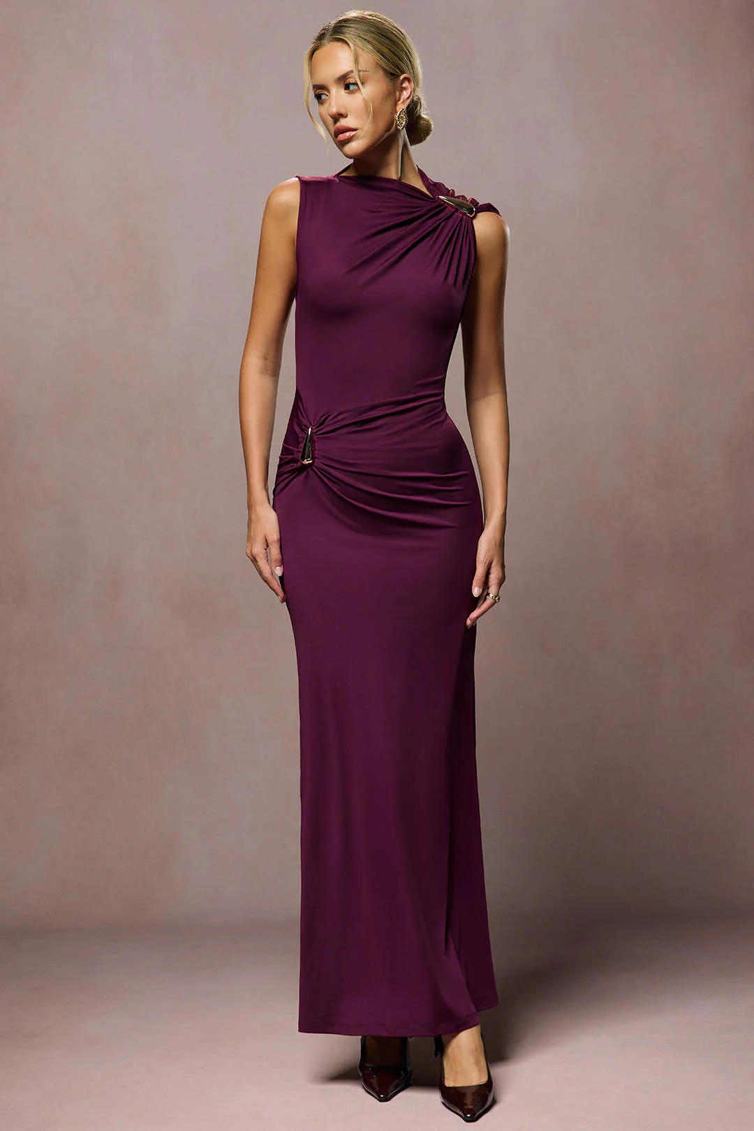 Metallic Decor Ruched Sleeveless Maxi Dress - Image 5