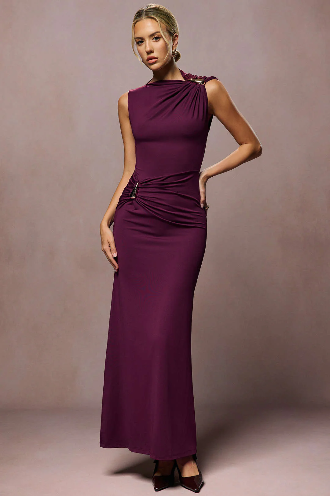 Metallic Decor Ruched Sleeveless Maxi Dress - Image 6