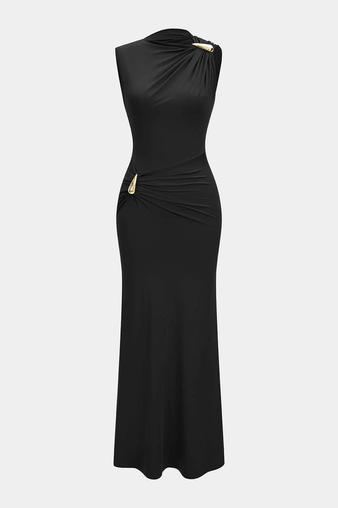 Metallic Decor Ruched Sleeveless Maxi Dress - Image 9