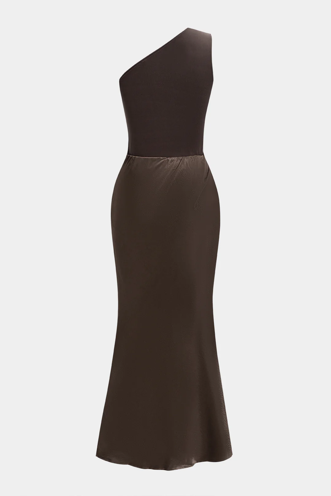 Satin Patchwork One Shoulder Ruched Sleeveless Maxi Dress - Image 2