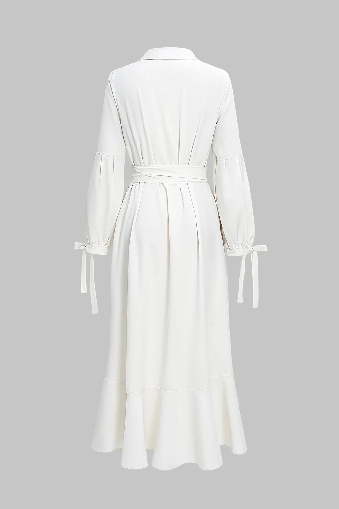 Solid V-Neck Belted Tie-Up Long Sleeve Maxi Dress - Image 2