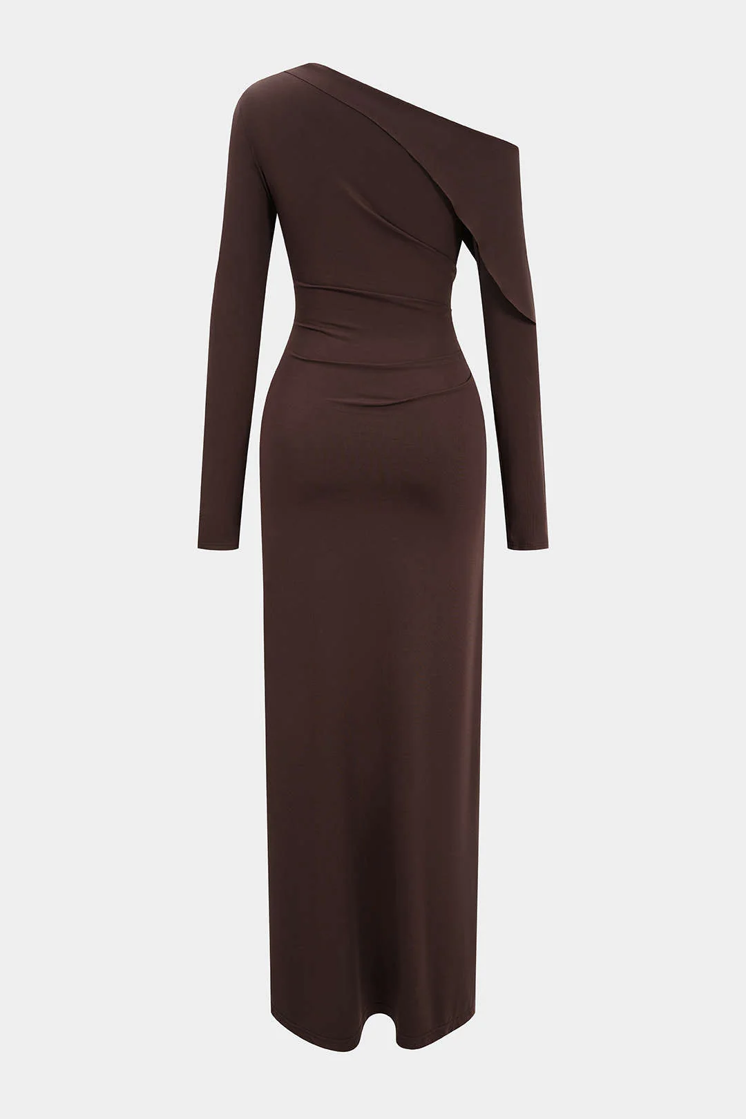 Asymmetrical Neck Ruched Long-Sleeve Maxi Dress - Image 2