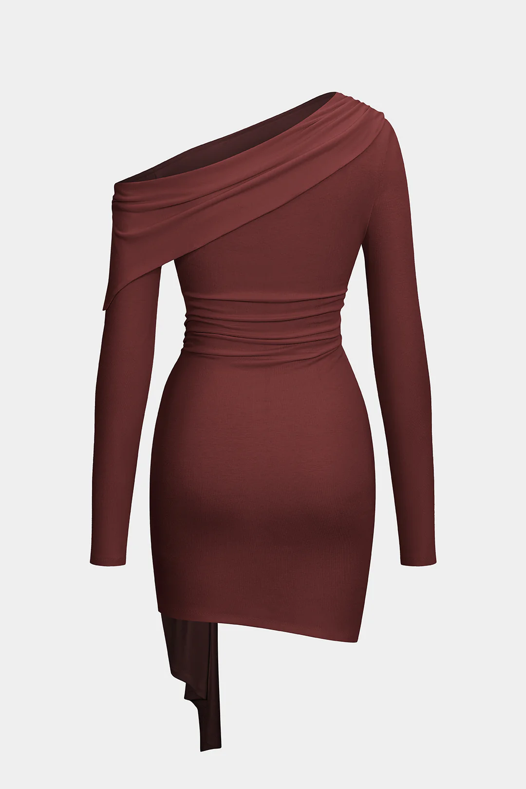 Metallic Ruched One Shoulder Long Sleeve Midi Dress - Image 2