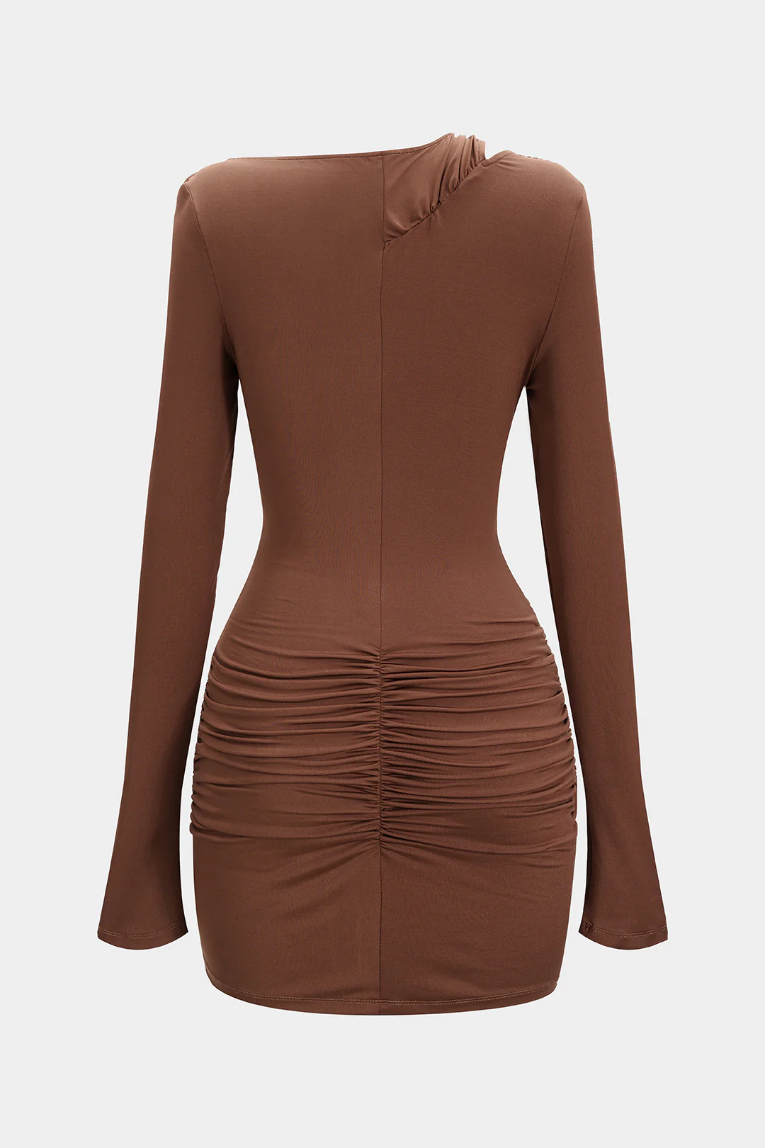 Asymmetrical Neck Ruched Long Sleeve Mini Dress - Image 7