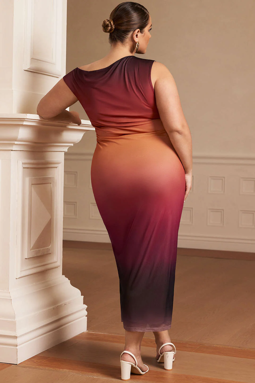 Plus Size Ombre Print Mesh Asymmetrical Sleeveless Maxi Dress - Image 10