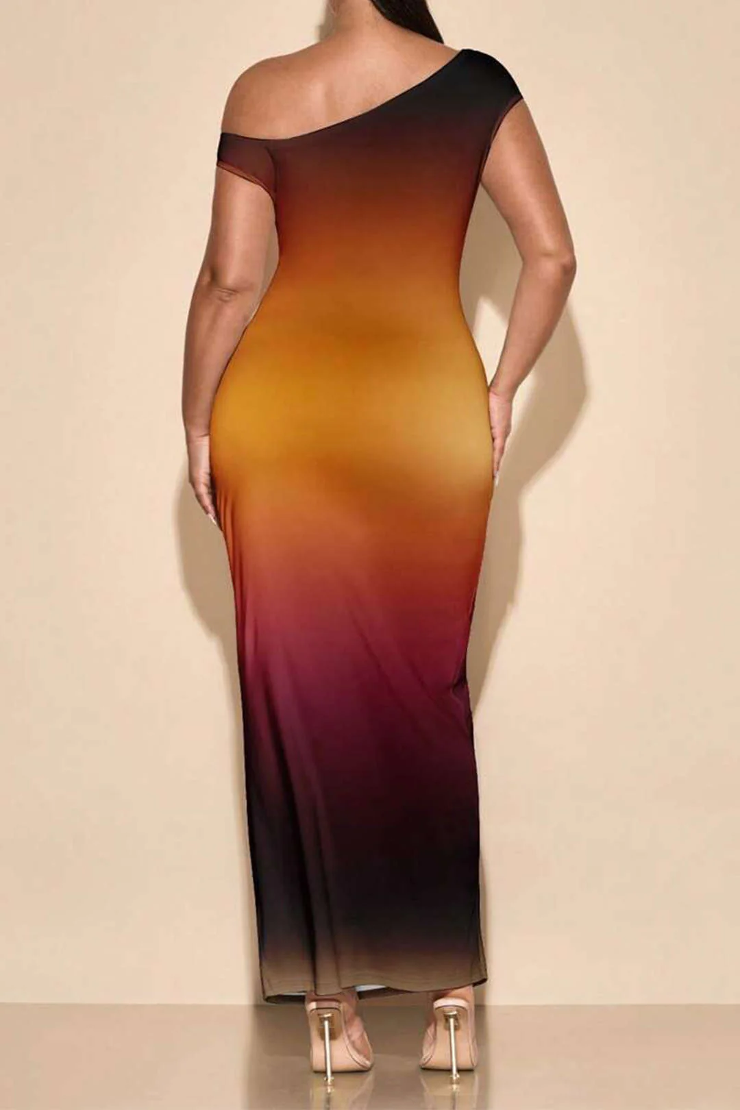 Plus Size Ombre Print Mesh Asymmetrical Sleeveless Maxi Dress - Image 2