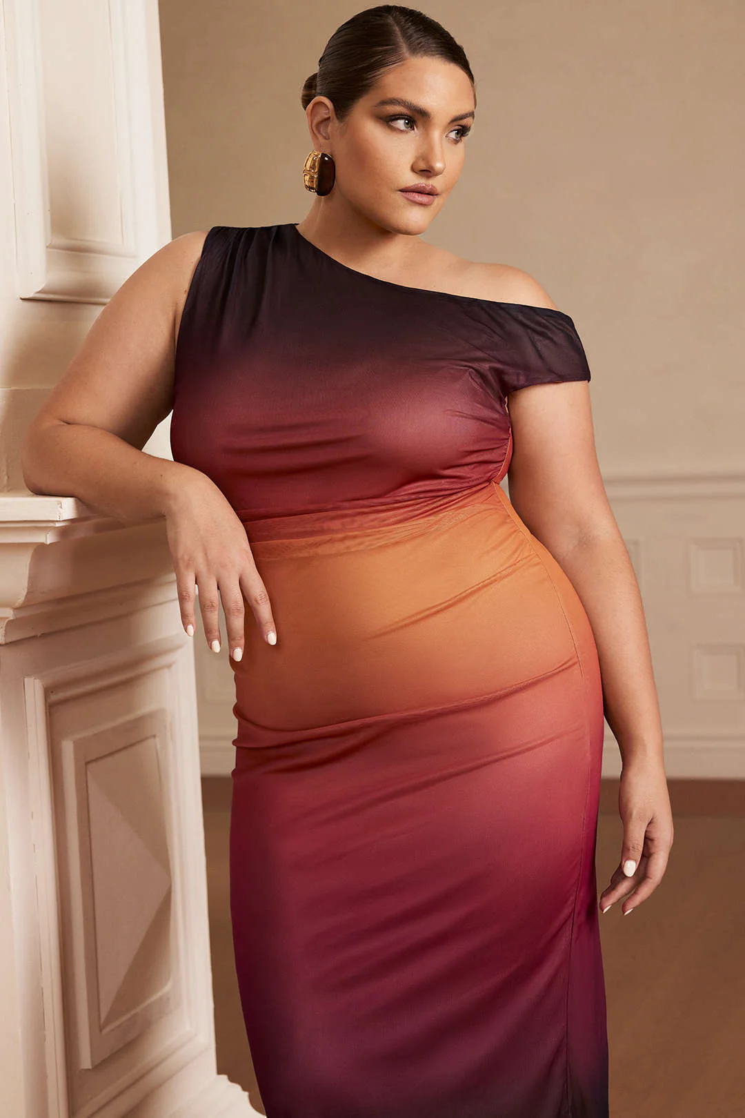 Plus Size Ombre Print Mesh Asymmetrical Sleeveless Maxi Dress - Image 8