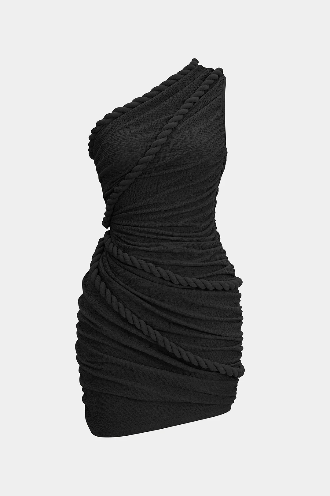 Ruched One Shoulder Twist Knot Sleeveless Mini Dress - Image 5