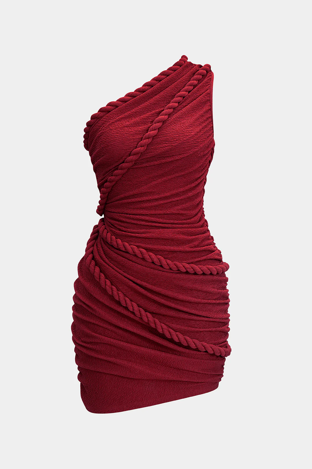 Ruched One Shoulder Twist Knot Sleeveless Mini Dress - Image 8