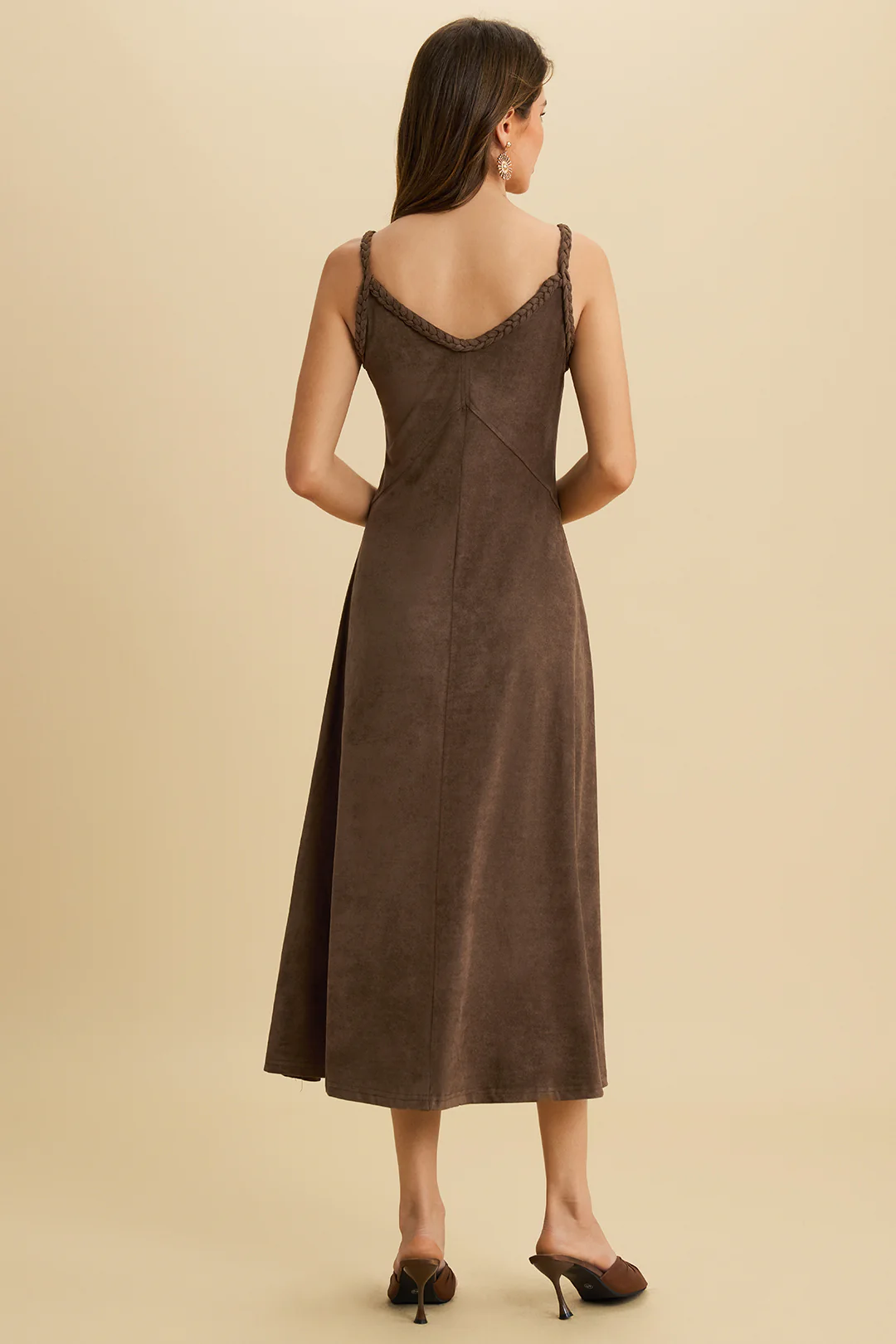 Suede Twist Knot Ruched Sleeveless Dress - Image 2