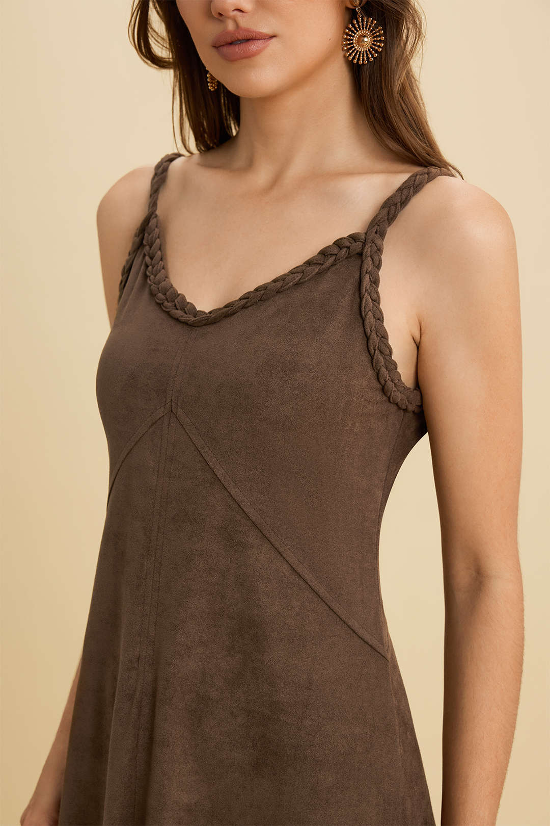 Suede Twist Knot Ruched Sleeveless Dress - Image 6