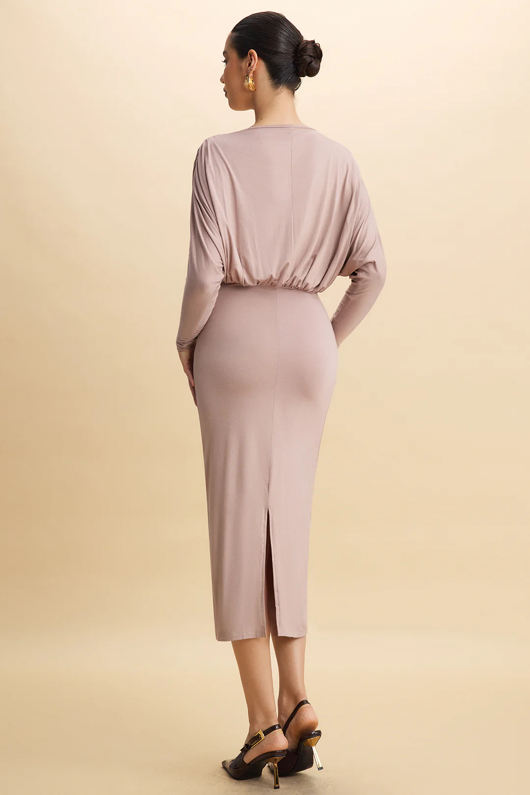 V-Neck Batwing Sleeve Ruched Maxi Dress - Image 2
