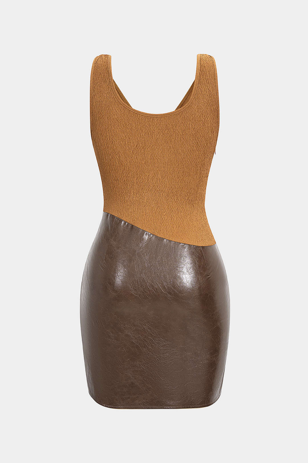 Faux Leather Jacquard Metallic Patchwork Ruched Sleeveless Midi Dress - Image 2