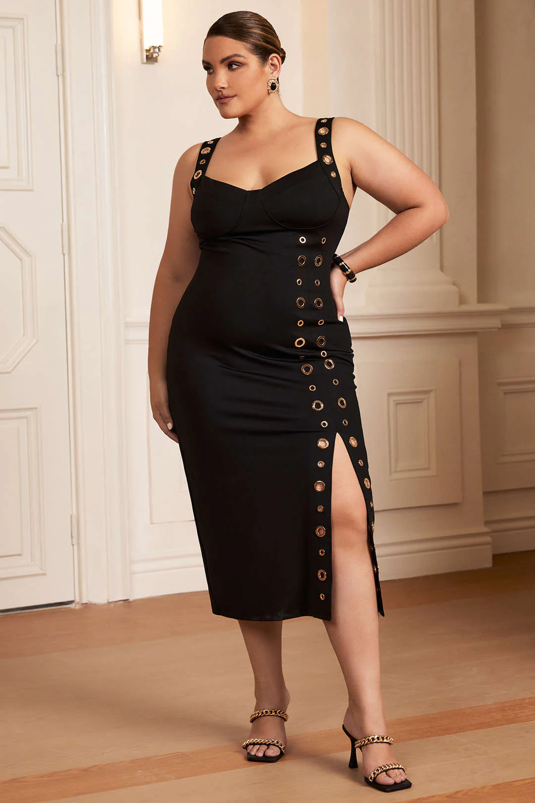 Plus Size Metallic Eyelet High Slit Sleeveless Maxi Dress - Image 5