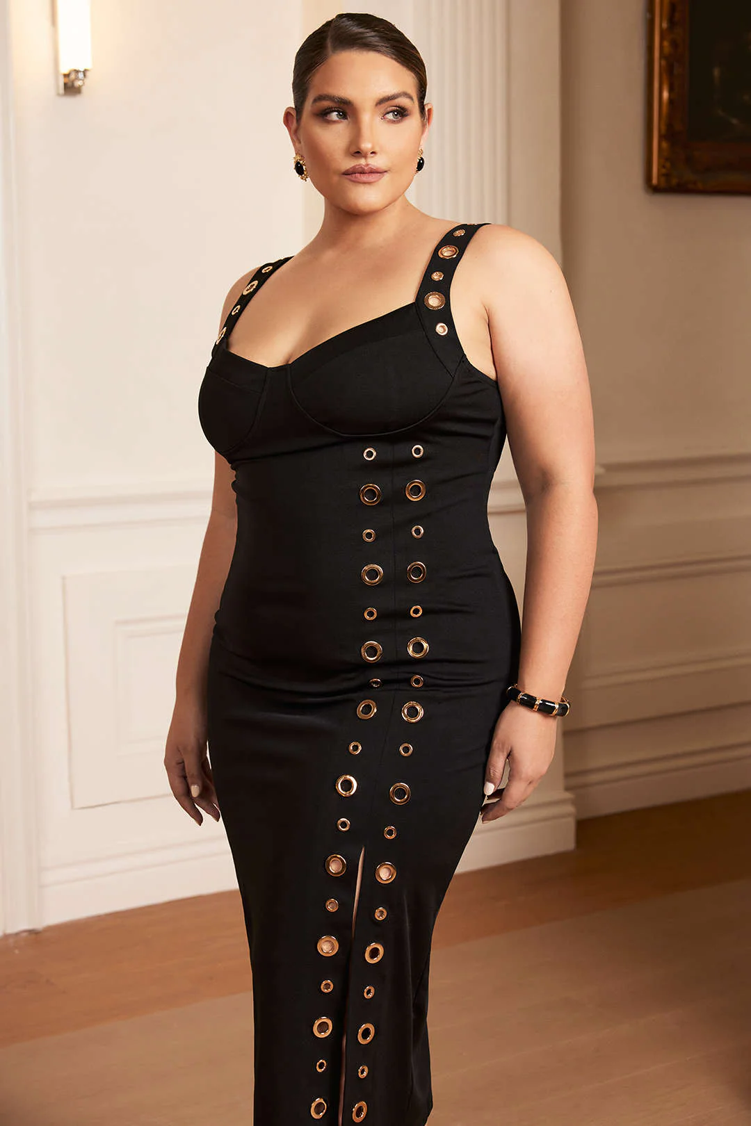 Plus Size Metallic Eyelet High Slit Sleeveless Maxi Dress - Image 6