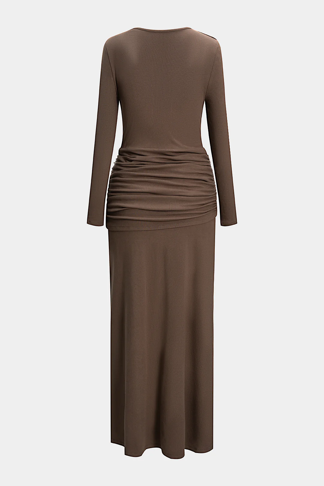 Metallic Ruched Asymmetrical Neck Long Sleeve Maxi Dress - Image 4