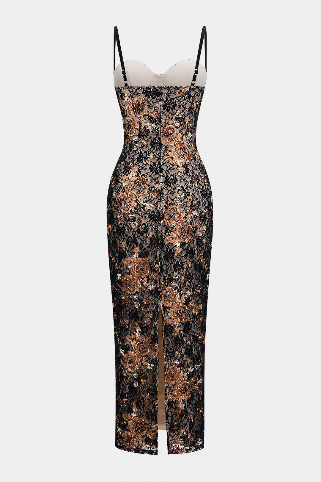 Floral Print Lace Patchwork Slip Underwire Sleeveless Maxi Dress - Image 2