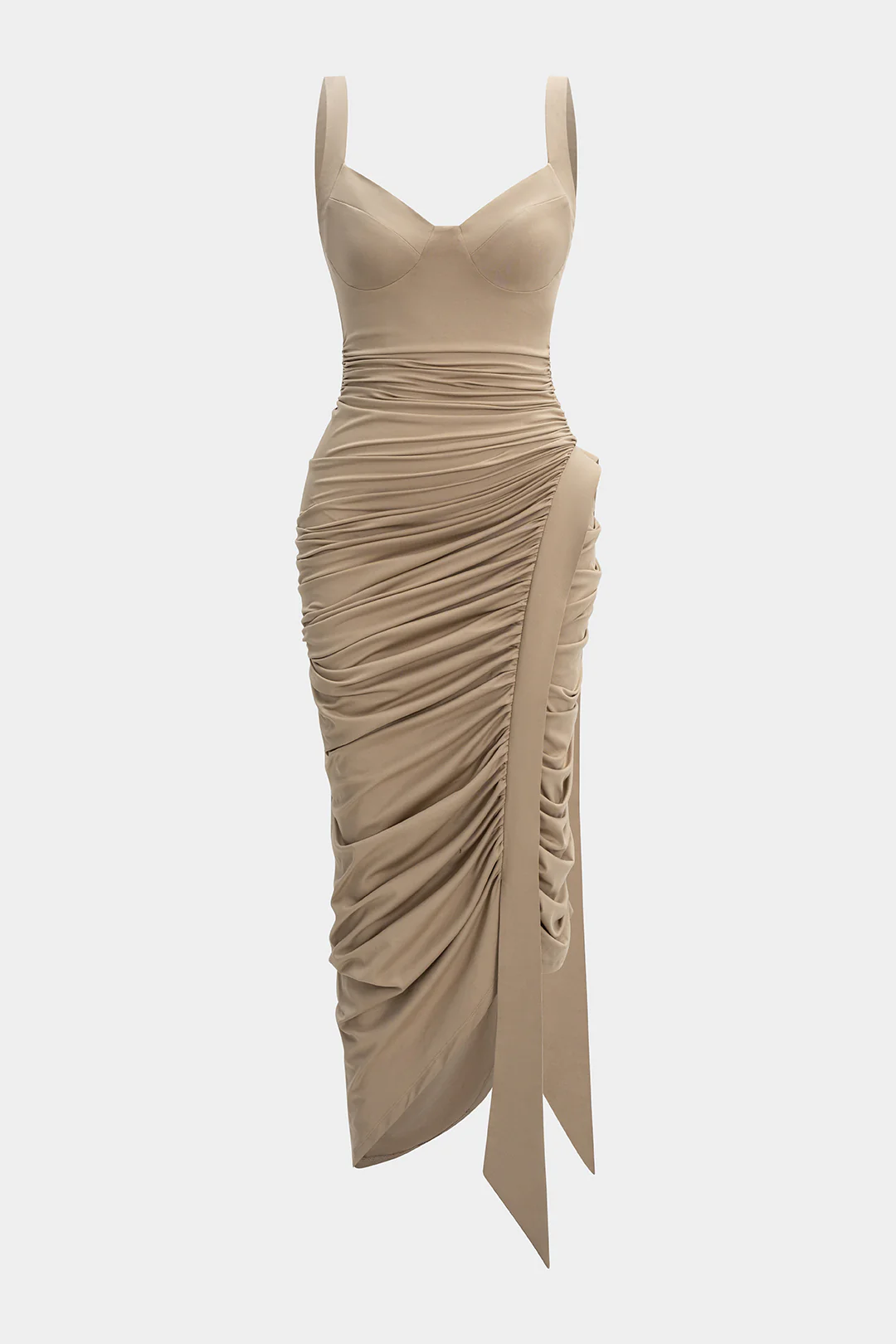 Ruched Asymmetrical Sleeveless Maxi Dress