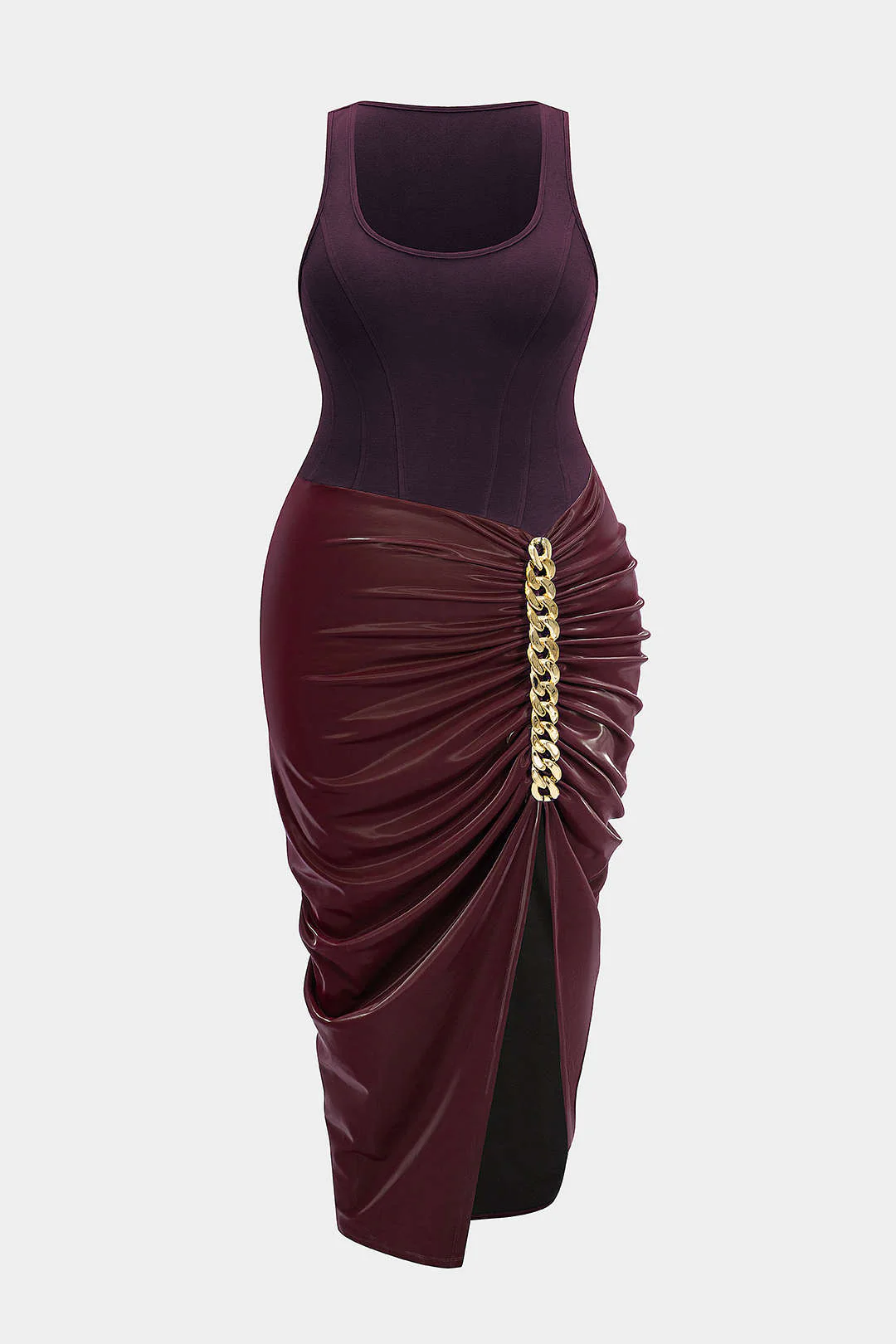 Plus Size Metallic Ruched Square Neck Sleeveless Midi Dress - Image 10